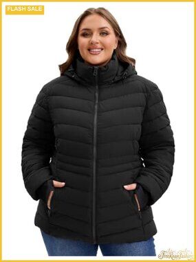 Womens Plus Size Lightweight Puffer Jacket Warm Winter Coat with Hood